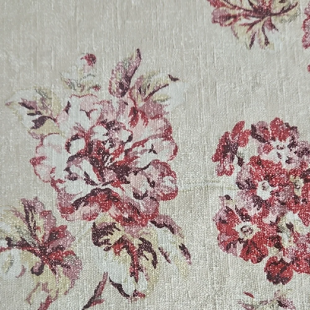 Eddie Bauer Home Vintage Cream Red Pink Floral Cotton Queen Duvet Cover